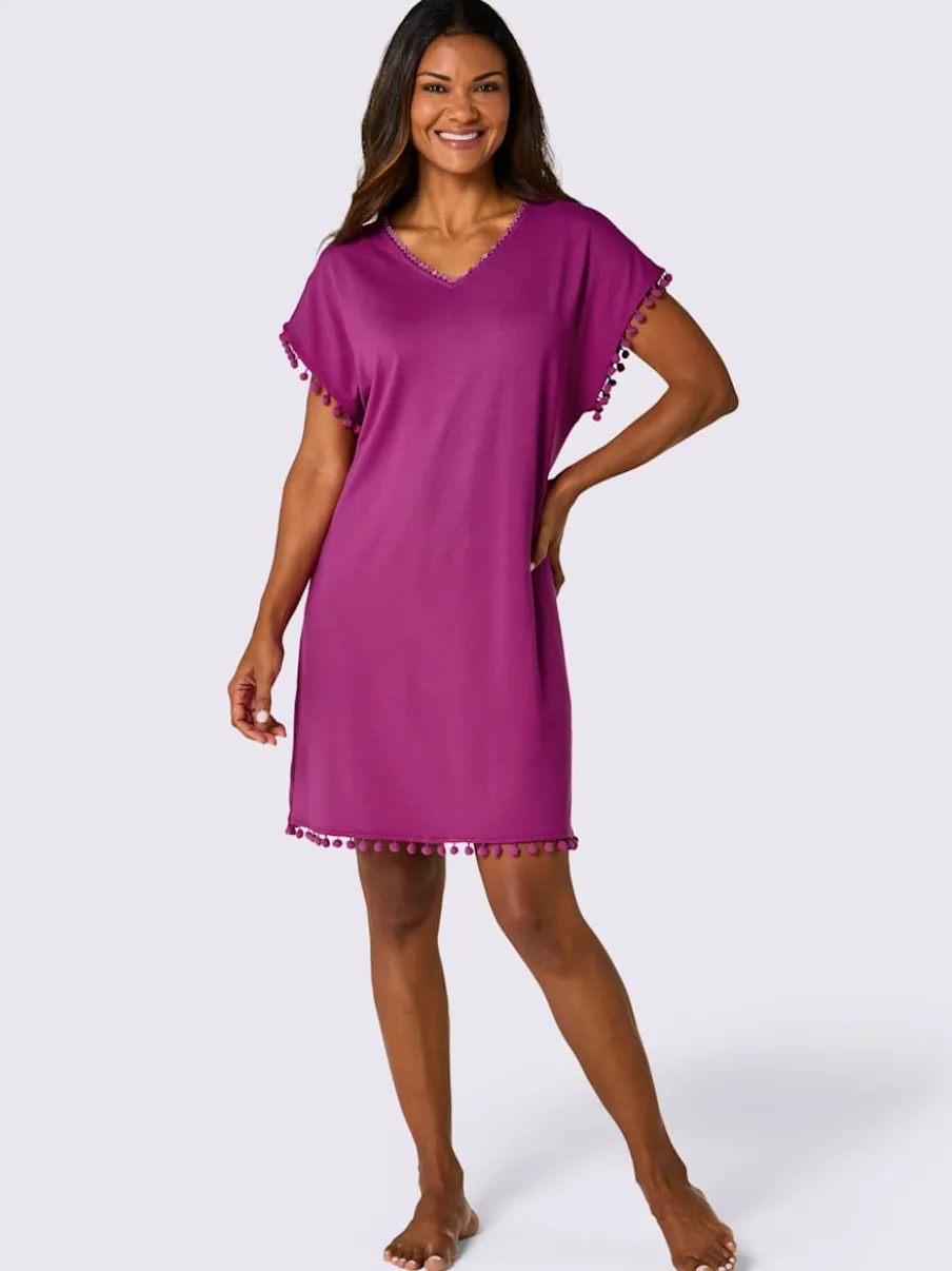 Tunique jersey avec col en V et bordures dentelle