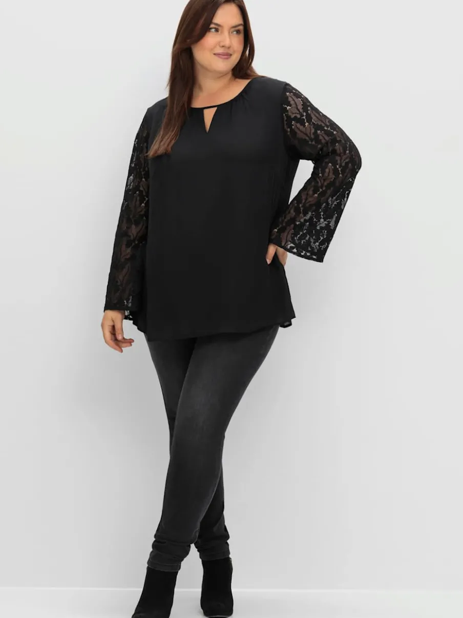 Tunique manches avec dentelle transparente
