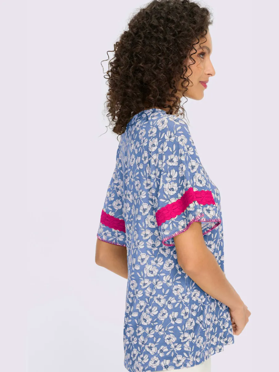 Tunique à motifs floraux avec encolure ronde et manches évasées