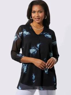 Tuniques en polyester recyclé avec encolure en V et manches transparentes