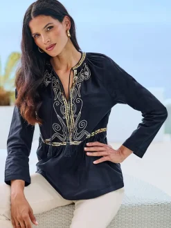 Tunique évasée avec col en V et détails en perles et paillettes