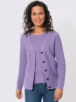 Twinset en coton avec veste à col V côtelé