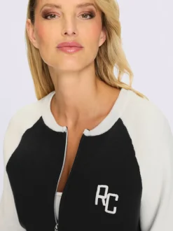 Veste blouson tricot à manches raglan et broderie