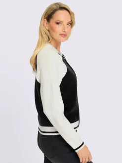 Veste blouson tricot à manches raglan et broderie