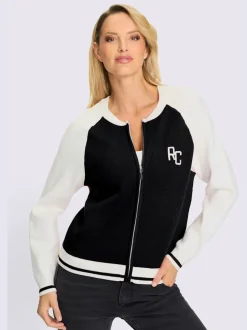 Veste blouson tricot à manches raglan et broderie