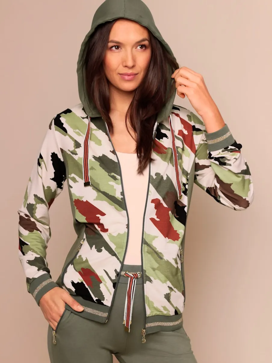 Veste à capuche avec motifs imprimés et poches zippées