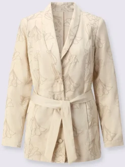 Veste chemisier à col châle en lyocell avec ceinture et broderie