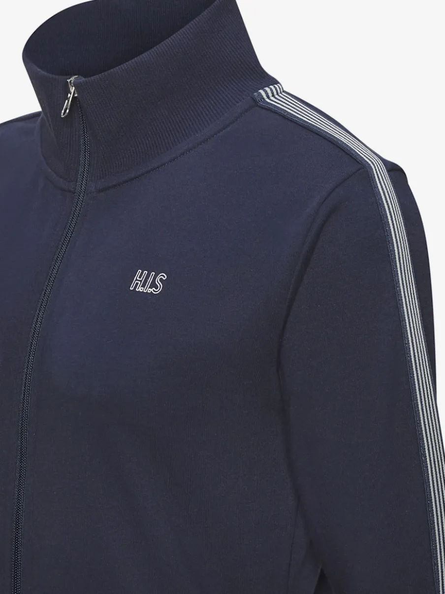 Veste à col montant avec rayures et larges bords-côtes en coton