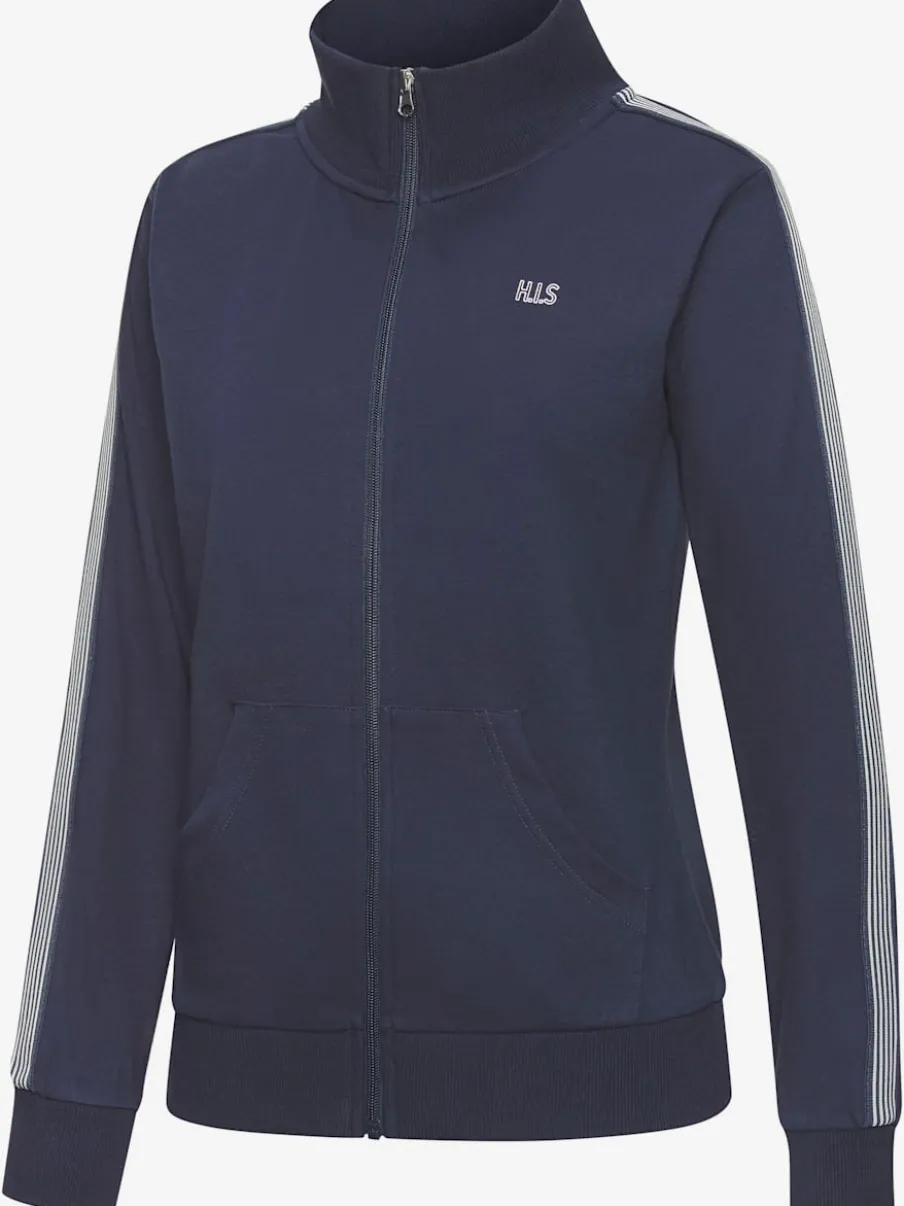 Veste à col montant avec rayures et larges bords-côtes en coton