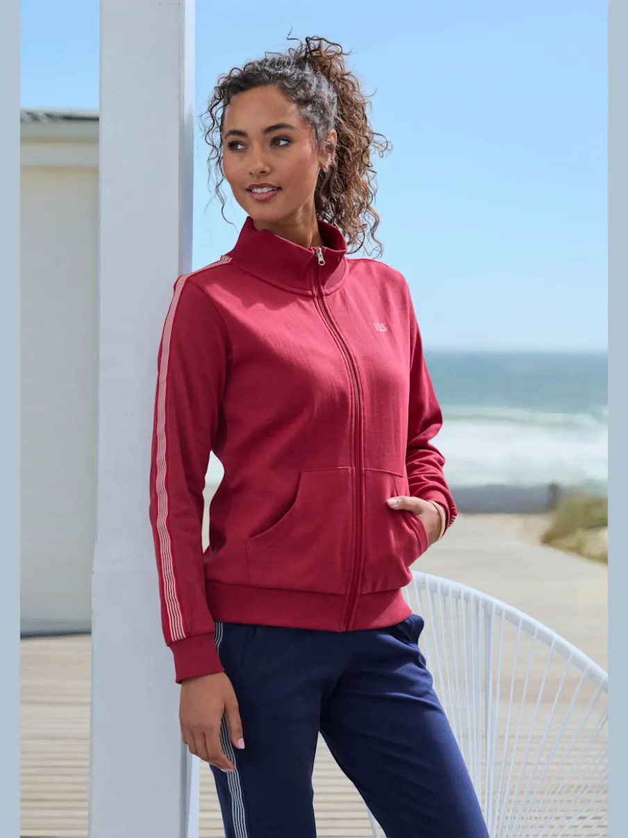 Veste à col montant avec rayures et larges bords-côtes en coton