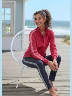 Veste à col montant avec rayures et larges bords-côtes en coton