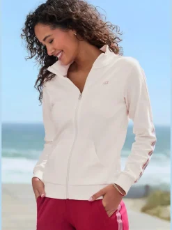 Veste à col montant avec rayures et larges bords-côtes en coton