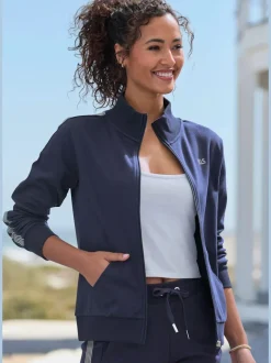 Veste à col montant avec rayures et larges bords-côtes en coton