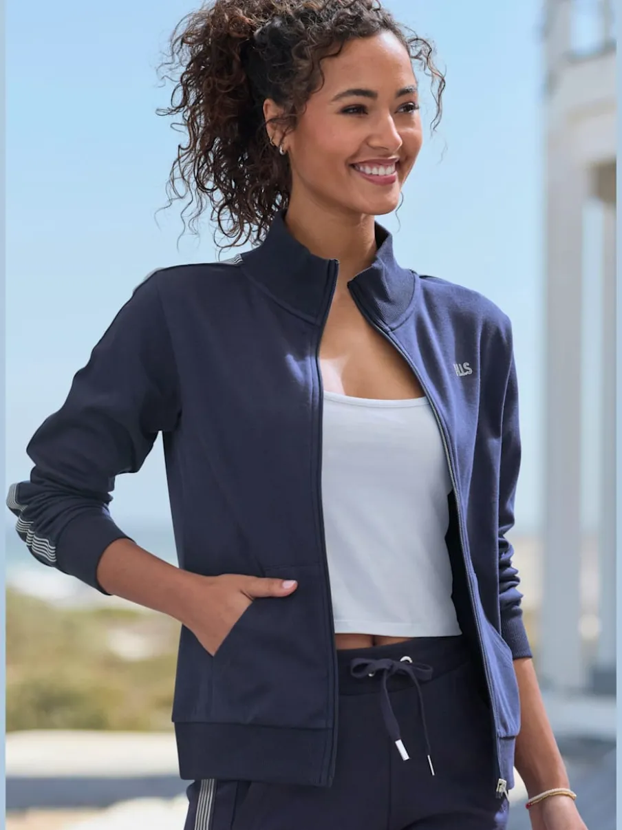 Veste à col montant avec rayures et larges bords-côtes en coton