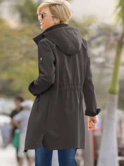 Veste coupe vent longue qualité softshell col montant avec capuche