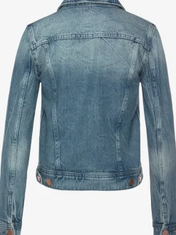 Veste courte en jean avec patte de boutonnage et poches