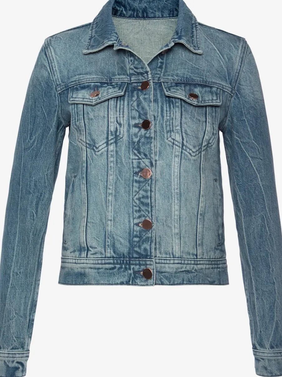 Veste courte en jean avec patte de boutonnage et poches