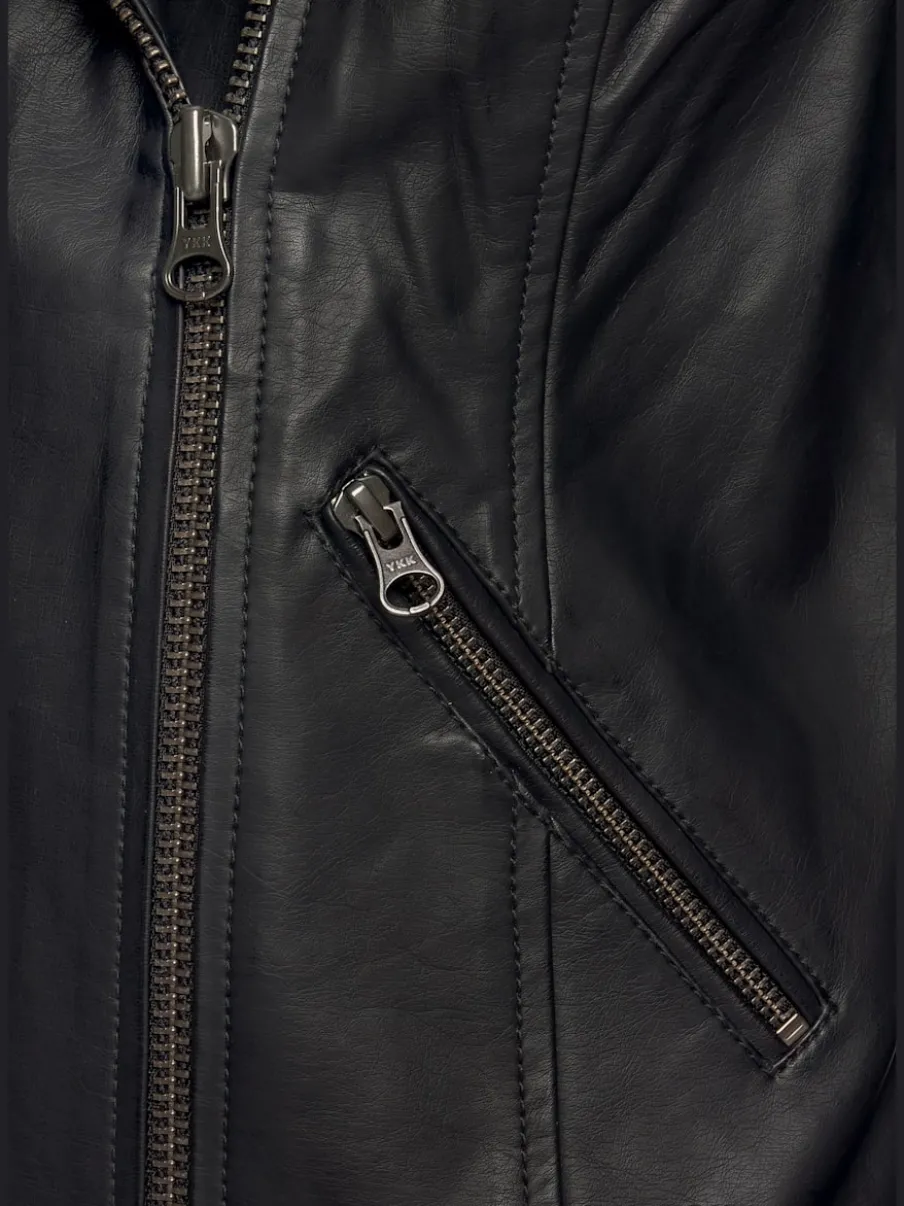 Veste de motard courte avec col à revers et poches