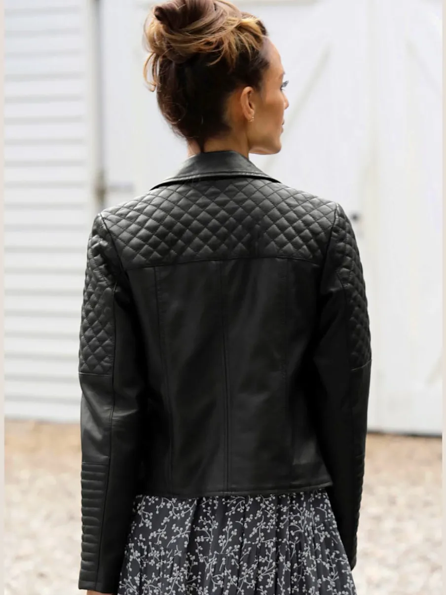 Veste de motard courte avec col à revers et poches