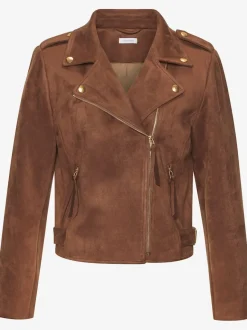 Veste de motard en synthétique velours avec boutons dorés et poches zippées