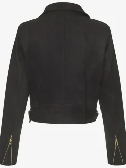 Veste de motard en synthétique velours avec boutons dorés et poches zippées