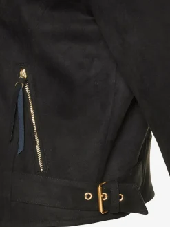 Veste de motard en synthétique velours avec boutons dorés et poches zippées