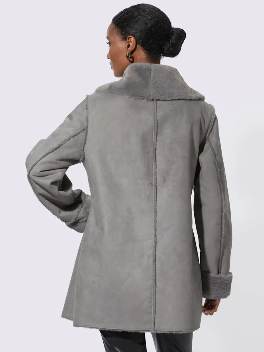 Veste d'hiver col châle imitation peau d'agneau douce