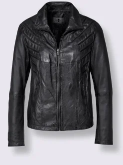 Veste en cuir agneau nappa avec col montant et matelassage