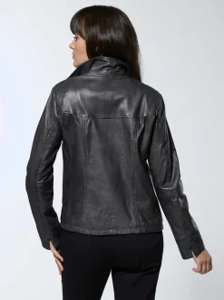 Veste en cuir agneau nappa avec col montant et matelassage