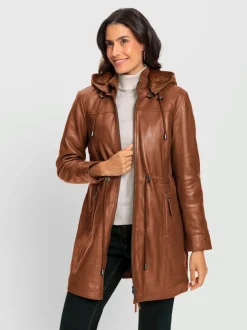 Veste en cuir avec capuche amovible et doublure matelassée