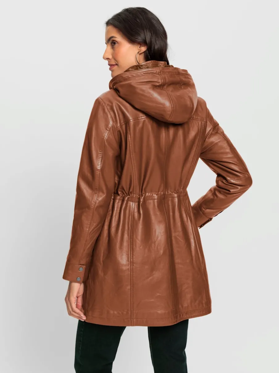 Veste en cuir avec capuche amovible et doublure matelassée