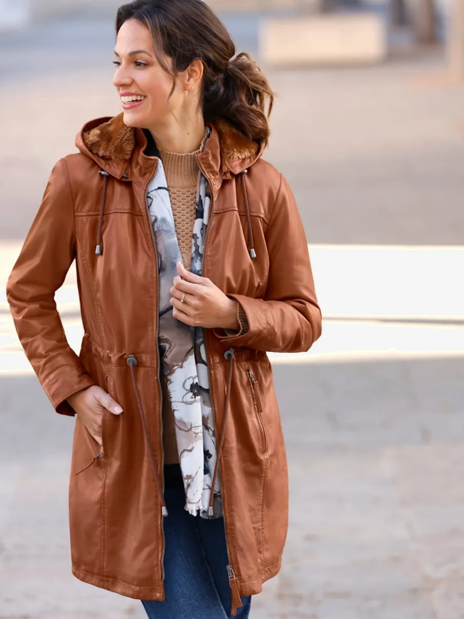 Veste en cuir avec capuche amovible et doublure matelassée