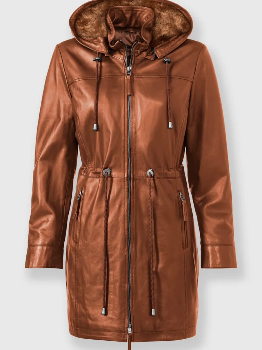 Veste en cuir avec capuche amovible et doublure matelassée
