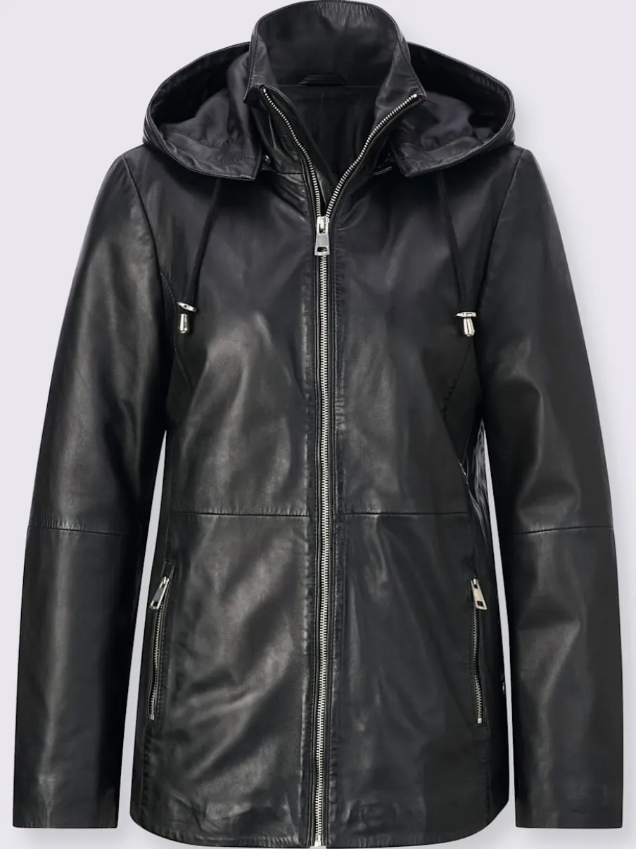 Veste en cuir avec col montant et manches longues