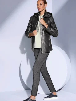 Veste en cuir avec col montant et manches longues