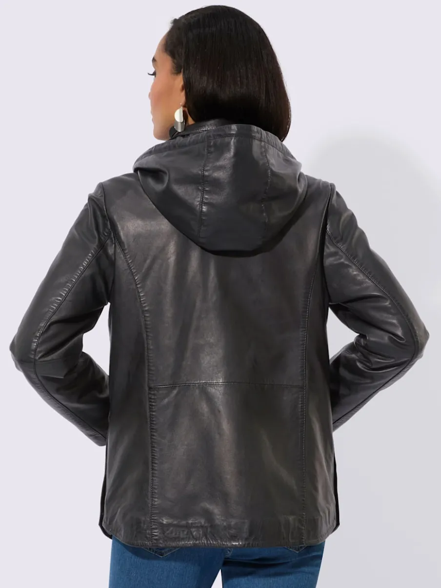 Veste en cuir avec col montant et manches longues