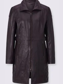 Veste en cuir d'agneau avec col convertible et empiècements affinants