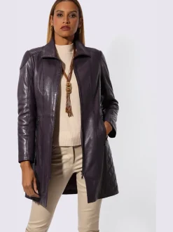 Veste en cuir d'agneau avec col convertible et empiècements affinants