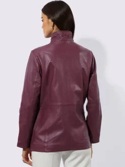 Veste en cuir nappa avec col montant et poches décoratives