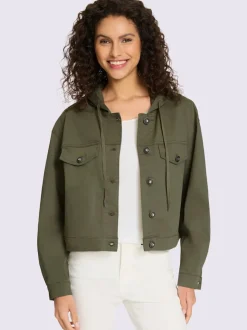 Veste en jean avec capuche et boutons décoratifs