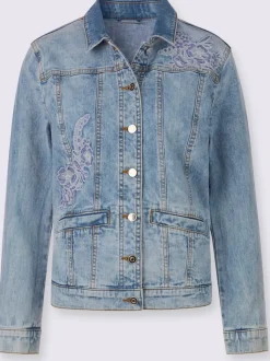 Veste en jean avec col à revers et broderie florale
