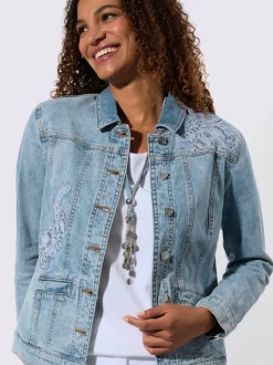 Veste en jean avec col à revers et broderie florale