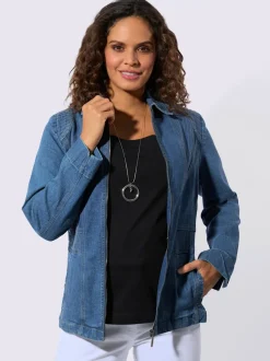Veste en jean avec col à revers et poches zippées