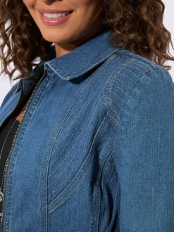Veste en jean avec col à revers et poches zippées