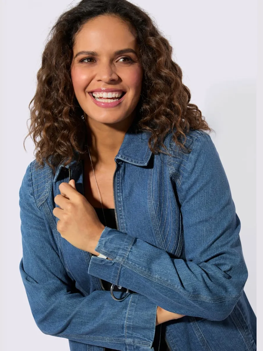 Veste en jean avec col à revers et poches zippées