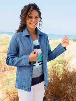 Veste en jean avec col à revers et poches zippées