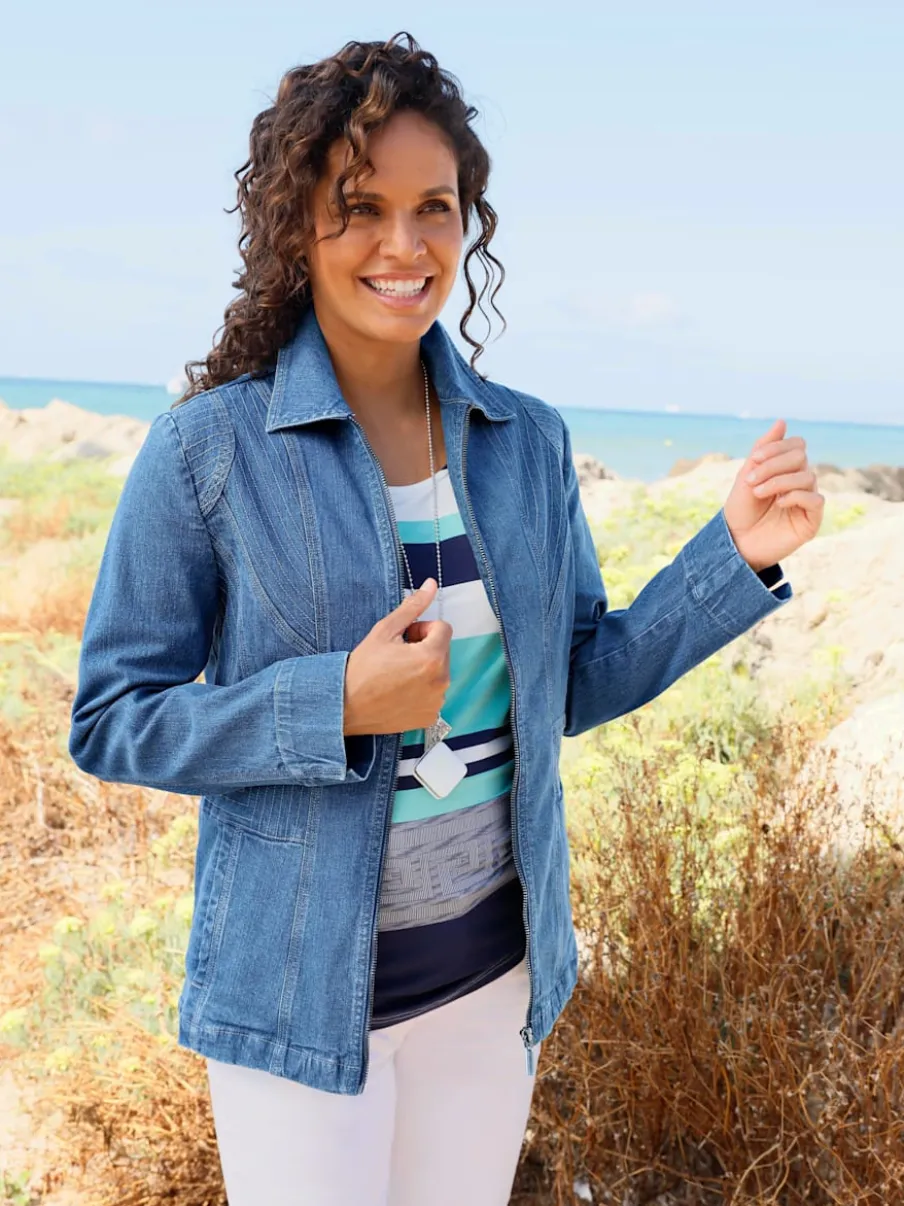 Veste en jean avec col à revers et poches zippées