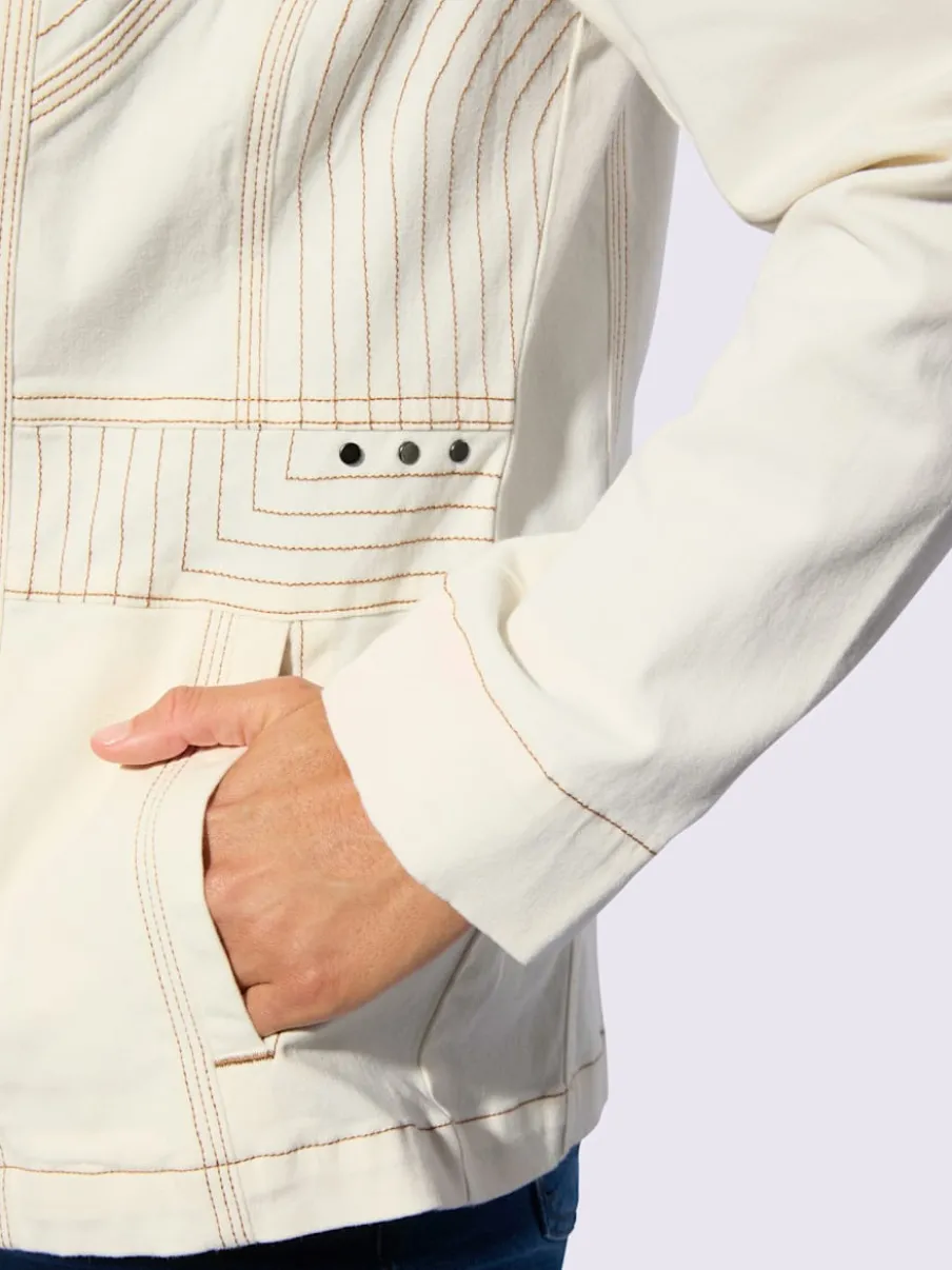 Veste en jean avec col à revers et poches zippées