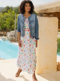 Veste en jean à boutons dorés et manches longues avec patte de boutonnage