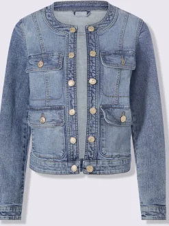 Veste en jean à boutons dorés et manches longues avec patte de boutonnage